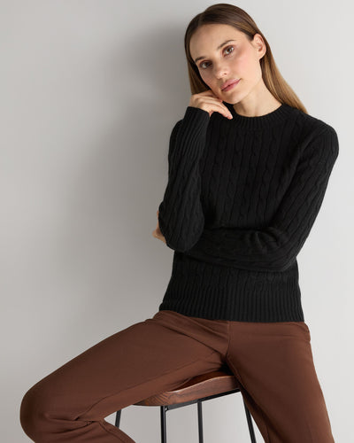 N.Peal Women's Adelyn Cable Round Neck Cashmere Jumper Black