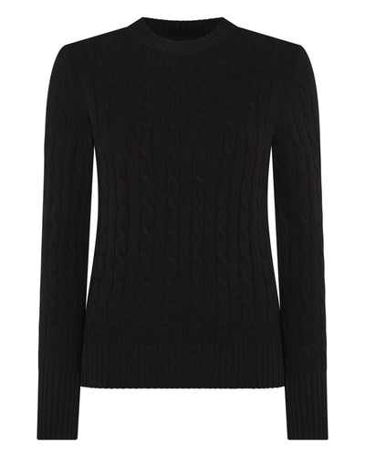 N.Peal Women's Adelyn Cable Round Neck Cashmere Jumper Black