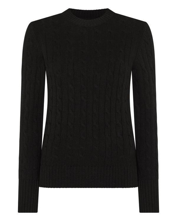 N.Peal Women's Adelyn Cable Round Neck Cashmere Jumper Black