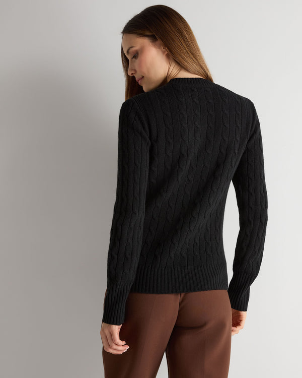 N.Peal Women's Adelyn Cable Round Neck Cashmere Jumper Black