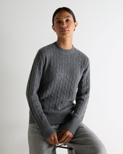N.Peal Women's Adelyn Cable Round Neck Cashmere Jumper Elephant Grey