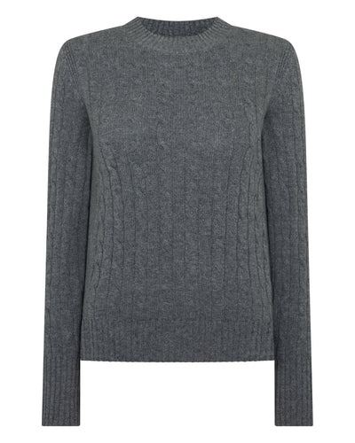 N.Peal Women's Adelyn Cable Round Neck Cashmere Jumper Elephant Grey