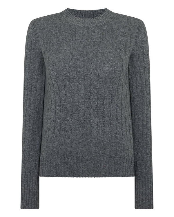 N.Peal Women's Adelyn Cable Round Neck Cashmere Jumper Elephant Grey