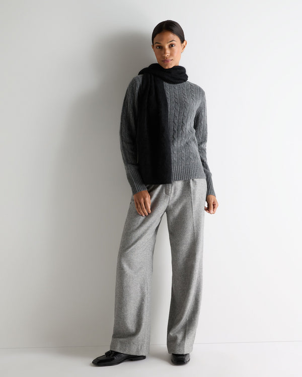 N.Peal Women's Adelyn Cable Round Neck Cashmere Jumper Elephant Grey