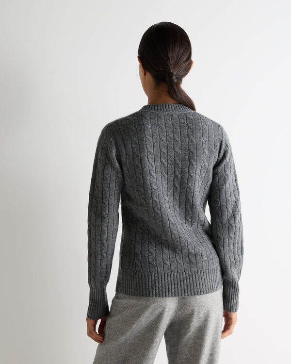 N.Peal Women's Adelyn Cable Round Neck Cashmere Jumper Elephant Grey