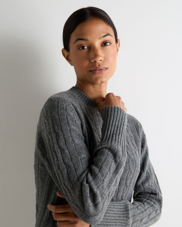 N.Peal Women's Adelyn Cable Round Neck Cashmere Jumper Elephant Grey
