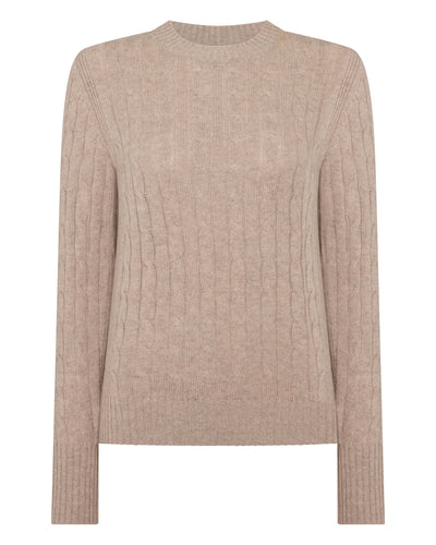 N.Peal Women's Adelyn Cable Round Neck Cashmere Jumper Oatmeal Brown