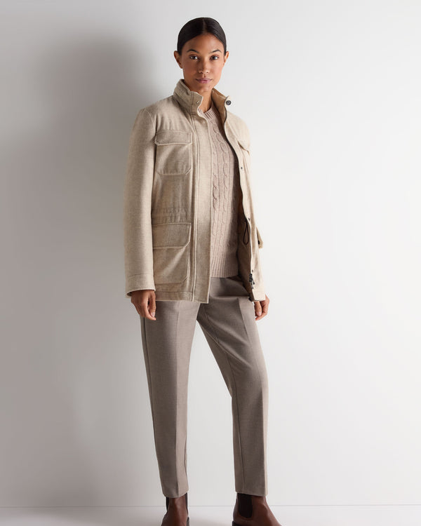 N.Peal Women's Adelyn Cable Round Neck Cashmere Jumper Oatmeal Brown