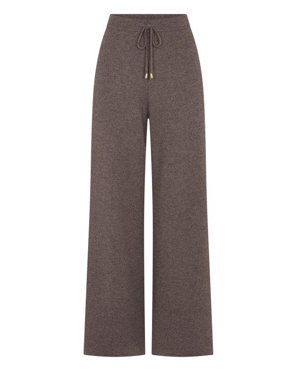 N.Peal Women's Honeycomb Knit Cashmere Trouser Otter Brown