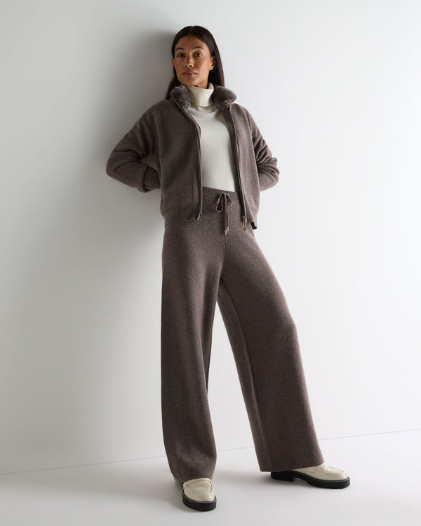N.Peal Women's Honeycomb Knit Cashmere Trouser Otter Brown