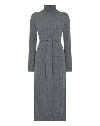 N.Peal Women's Longline Cable Cashmere Dress Elephant Grey