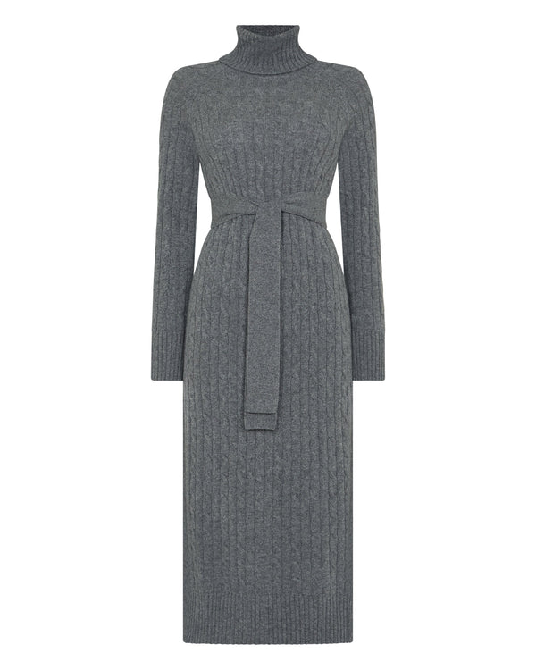N.Peal Women's Longline Cable Cashmere Dress Elephant Grey