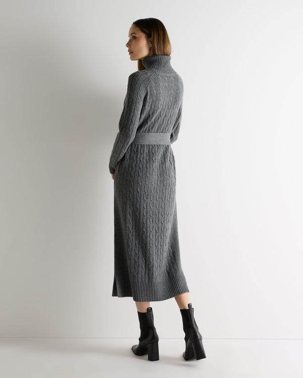 N.Peal Women's Longline Cable Cashmere Dress Elephant Grey