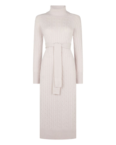 N.Peal Women's Longline Cable Cashmere Dress Snow Grey