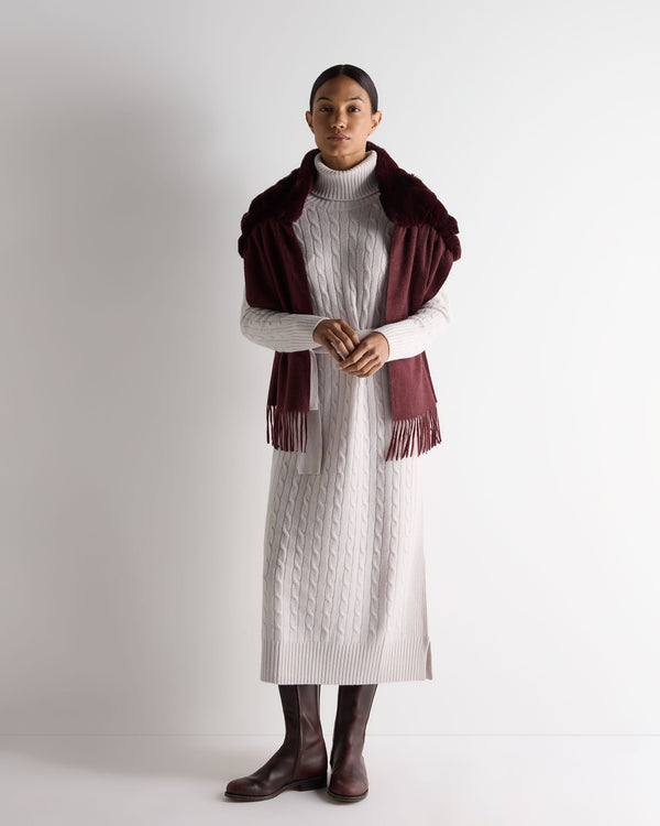 N.Peal Women's Longline Cable Cashmere Dress Snow Grey