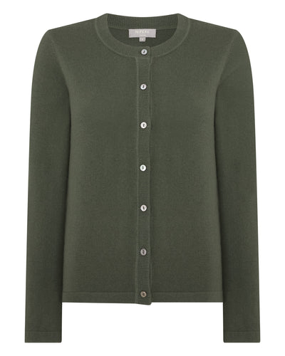 N.Peal Women's Hallie Round Neck Cashmere Cardigan Army Green
