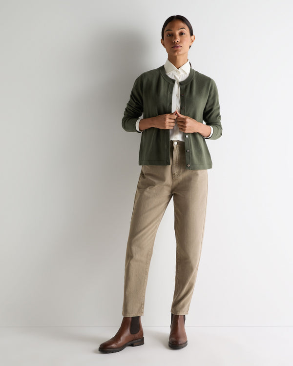 N.Peal Women's Hallie Round Neck Cashmere Cardigan Army Green