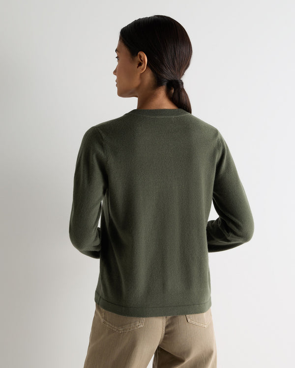 N.Peal Women's Hallie Round Neck Cashmere Cardigan Army Green
