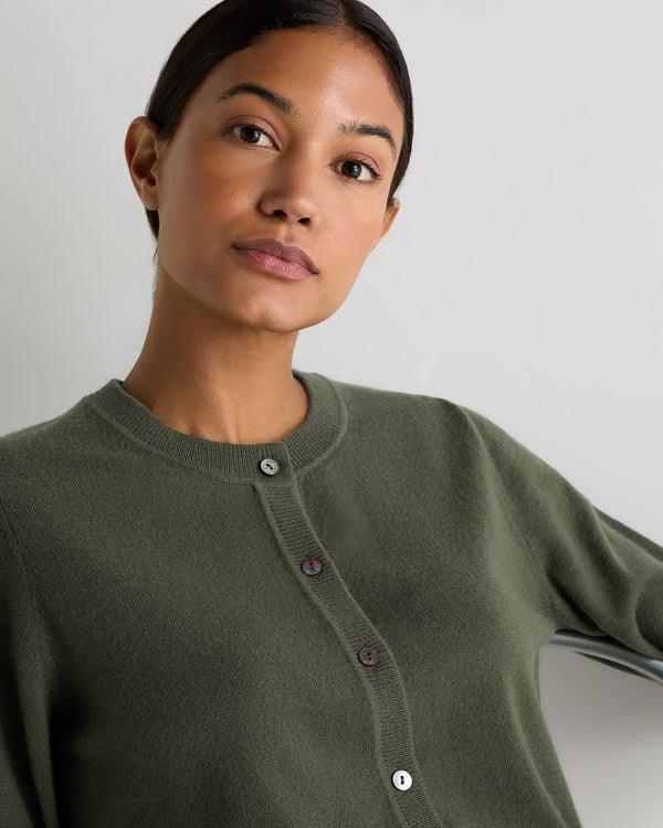 N.Peal Women's Hallie Round Neck Cashmere Cardigan Army Green