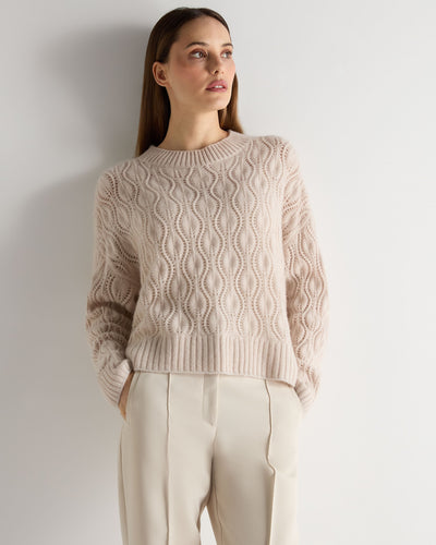 N.Peal Women's Chunky Lace Stitch Cashmere Jumper Ecru White