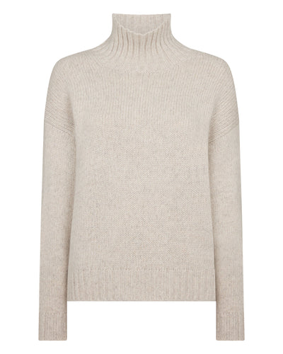 N.Peal Women's Chunky Funnel Neck Cashmere Jumper Ash Grey Marl