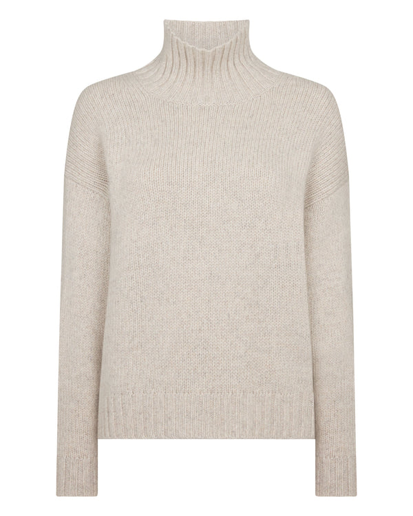 N.Peal Women's Chunky Funnel Neck Cashmere Jumper Ash Grey Marl