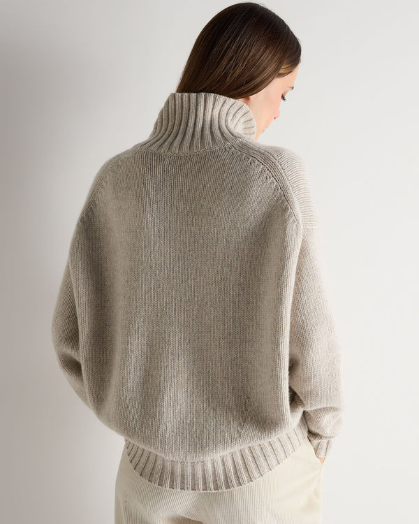 N.Peal Women's Chunky Funnel Neck Cashmere Jumper Ash Grey Marl