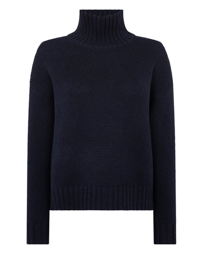 N.Peal Women's Chunky Funnel Neck Cashmere Jumper Navy Blue