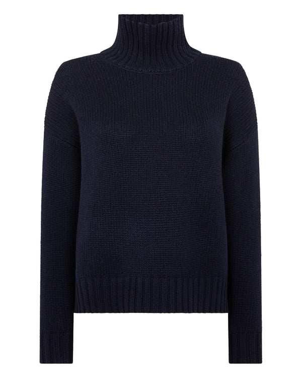 N.Peal Women's Chunky Funnel Neck Cashmere Jumper Navy Blue