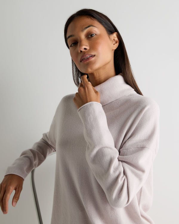 N.Peal Women's Victoria Turtle Neck Cashmere Jumper Snow Grey