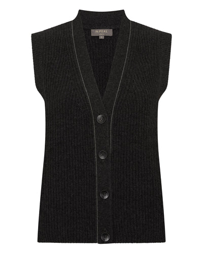 N.Peal Women's V Neck Cashmere Tank Top Deep Charcoal Grey
