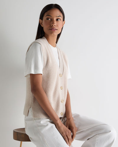 N.Peal Women's V Neck Cashmere Tank Top Ecru White