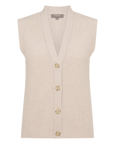 N.Peal Women's V Neck Cashmere Tank Top Ecru White