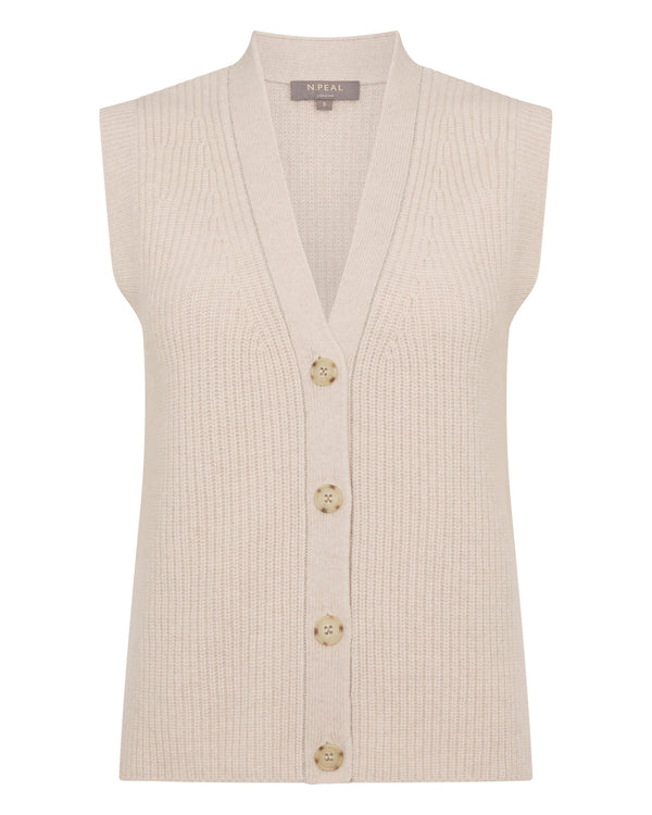 N.Peal Women's V Neck Cashmere Tank Top Ecru White