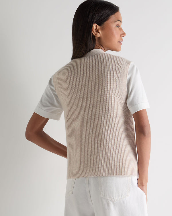 N.Peal Women's V Neck Cashmere Tank Top Ecru White