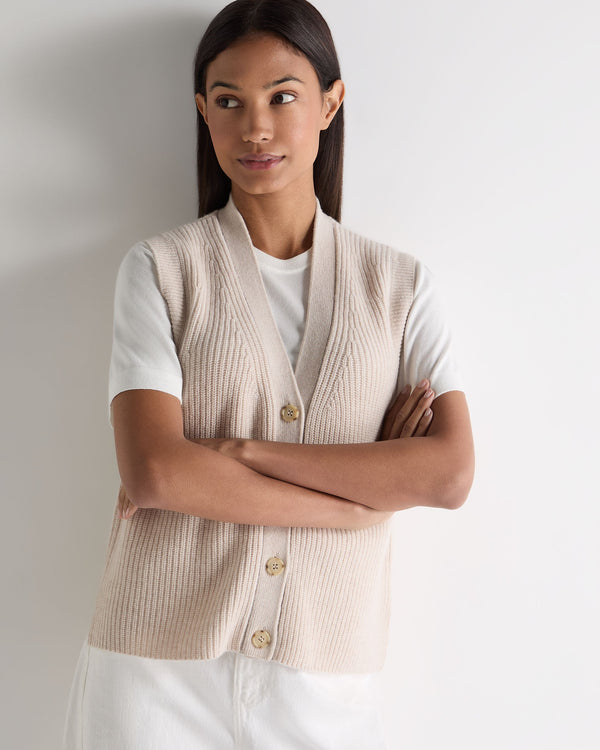 N.Peal Women's V Neck Cashmere Tank Top Ecru White