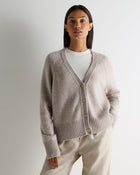 Women's Relaxed V Neck Cashmere Cardigan Basilica Beige Brown Marl