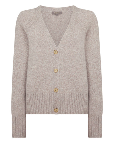 N.Peal Women's Relaxed V Neck Cashmere Cardigan Basilica Beige Brown Marl