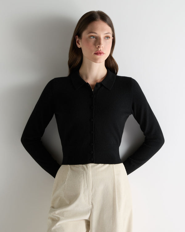 N.Peal Women's Thea Collared Cashmere Cardigan Black