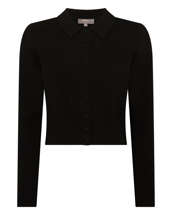 N.Peal Women's Thea Collared Cashmere Cardigan Black