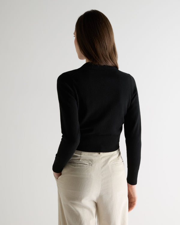 N.Peal Women's Thea Collared Cashmere Cardigan Black
