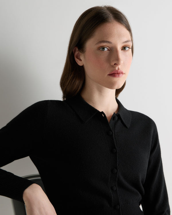 N.Peal Women's Thea Collared Cashmere Cardigan Black