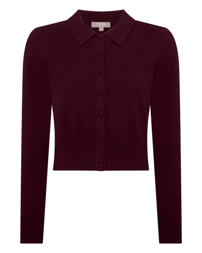 N.Peal Women's Thea Collared Cashmere Cardigan Bordeaux Red