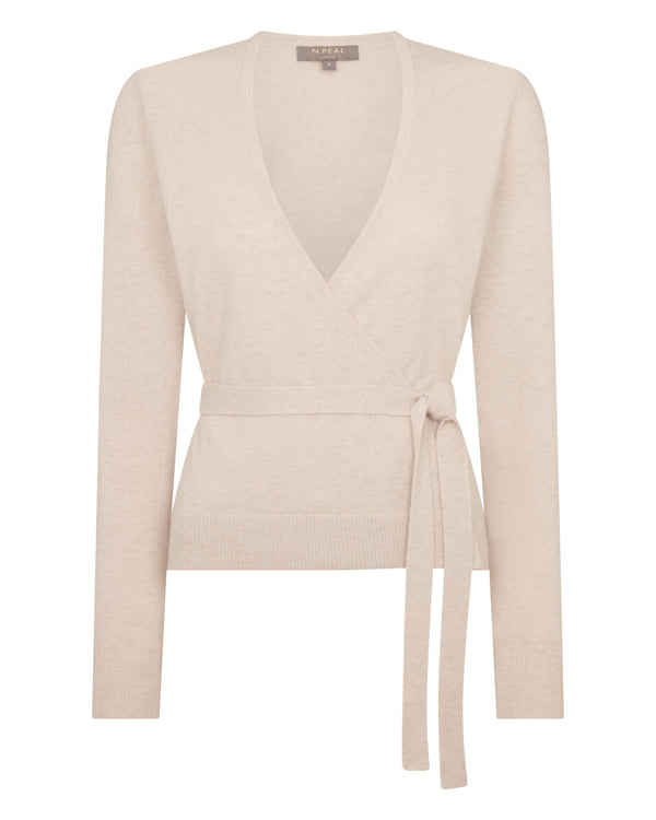 N.Peal Women's Arabella Wrap Cashmere Cardigan Ecru White