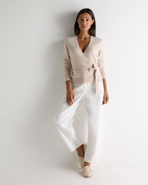 N.Peal Women's Arabella Wrap Cashmere Cardigan Ecru White