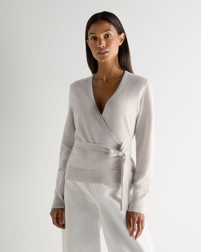 N.Peal Women's Arabella Wrap Cashmere Cardigan Pebble Grey