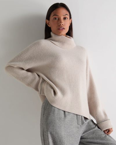 N.Peal Women's Luxe Roll Neck Cashmere Jumper Ecru White Sparkle