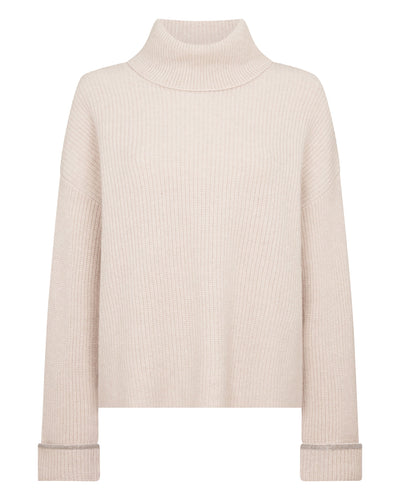 N.Peal Women's Luxe Roll Neck Cashmere Jumper Ecru White Sparkle