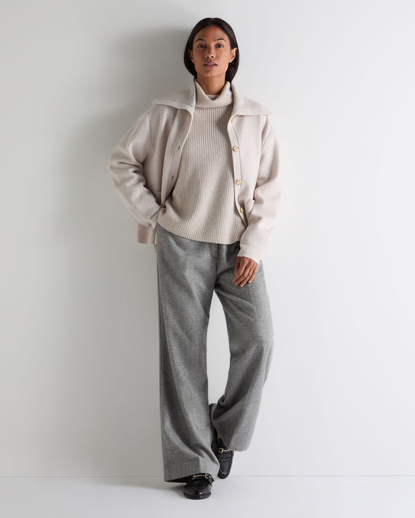 N.Peal Women's Luxe Roll Neck Cashmere Jumper Ecru White Sparkle