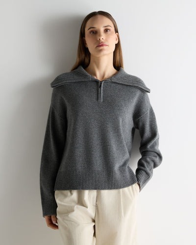 N.Peal Women's Cashmere Half Zip Cashmere Jumper Elephant Grey
